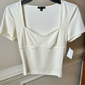 New Mmm Cream Ribbed Fitted Crop Top